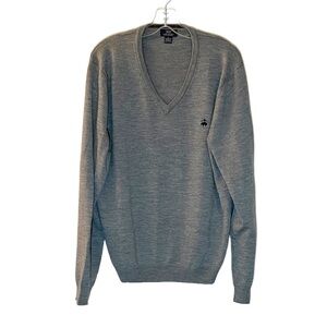 346 Brooks Brothers Merino Wool V Neck Long Sleeve Sweater Mens Gray Large EUC